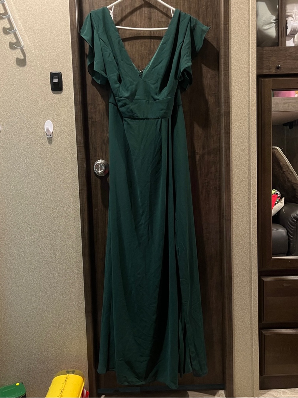 Forest Green V-Neck Maxi Dress with Flutter Sleeves